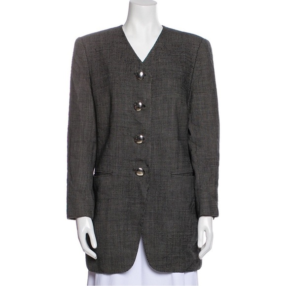 AKRIS Gray Wool Houndstooth Trench Coat Blazer 14/46 - Picture 1 of 12